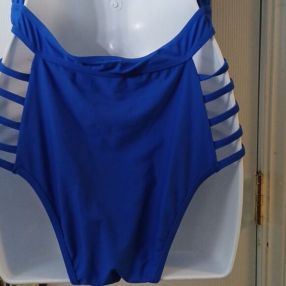 Aqua Eve Royal Blue Halter Plunge V neck side cut Bathing suit swim suit Sz M - Picture 6 of 7
